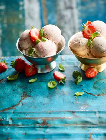 Strawberry and basil no-churn ice cream