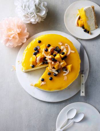 Mango-coconut frozen cheesecake