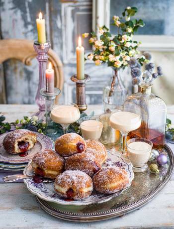 Damson doughnuts with hazelnut eggnog shots