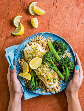 Miso butter cod with roasted broccoli