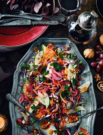 Pear and red cabbage sweet and sour slaw