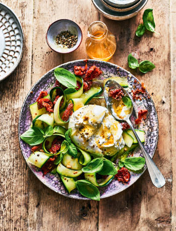 Shaved courgette salad with burrata