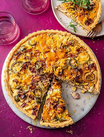 Jalapeño, corn and Red Leicester quiche lorraine