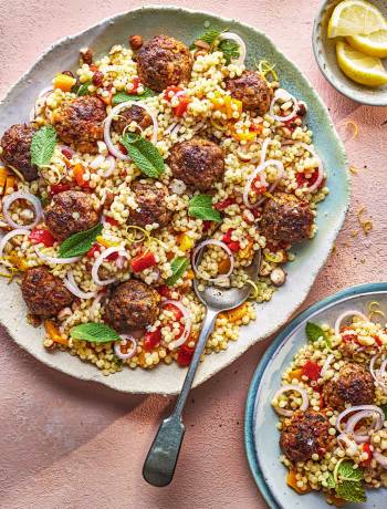 Herby meatballs and giant couscous