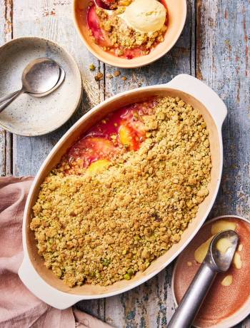 Nectarine and pistachio crumble