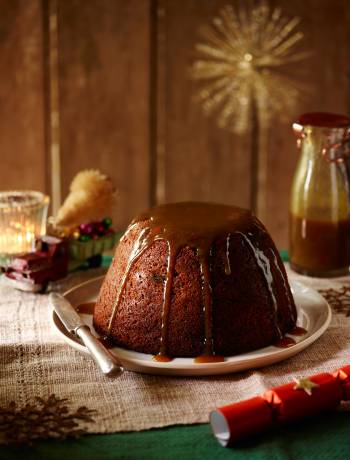 Sticky toffee apple and date Christmas pudding