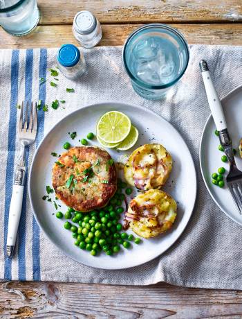 Thai salmon fishcakes with loaded potato skins