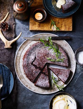 Chocolate, red wine and rosemary torte