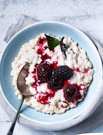 Scandi rice pudding with blackberry compote