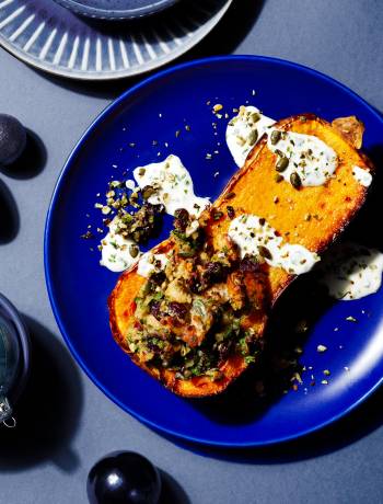 Roast squash with pumpkin seed and cranberry stuffing