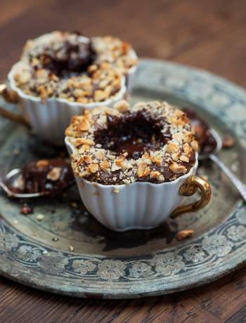 Roasted hazelnut hot chocolate puddings