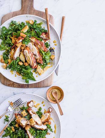 Prosciutto chicken with kale Caesar