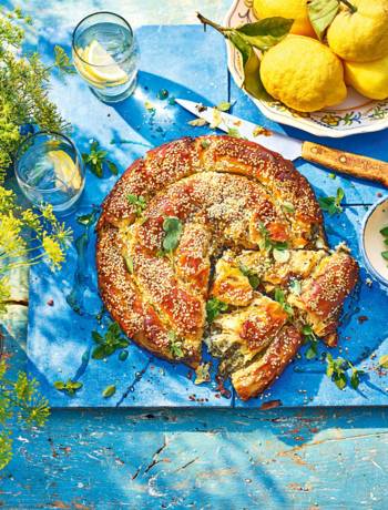 Feta, artichoke and sesame spanakopita