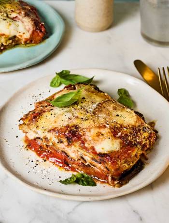 Aubergine parmigiana with ham