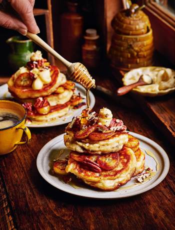 Banana pancakes with whipped honey butter