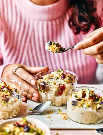 Cardamom, rose and pistachio rice pudding