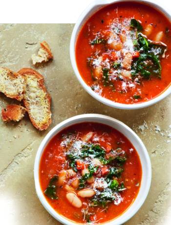 Kale and white bean soup with Parmesan toasts