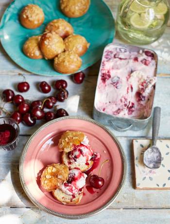 Yogurt and cherry ice cream sandwiches