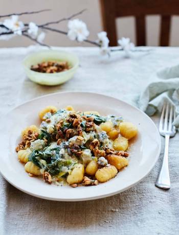 Blue cheese gnocchi with savoury granola