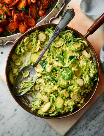 Creamy shredded Brussels sprouts