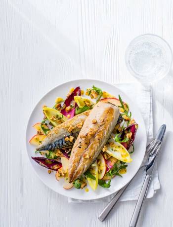 Mackerel with chicory, apple and walnuts