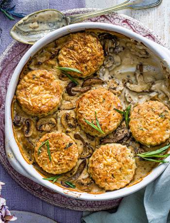 Mushroom cobbler with cheese scones 
