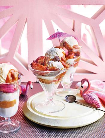 Roasted peach ice-cream sundae