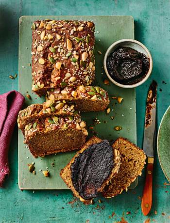 Nutty spelt and squash bread with prune 'butter'