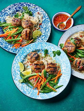 Grilled pork and sugar snap pea bun cha