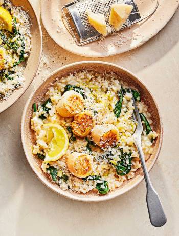 Cacio e pepe risotto with scallops