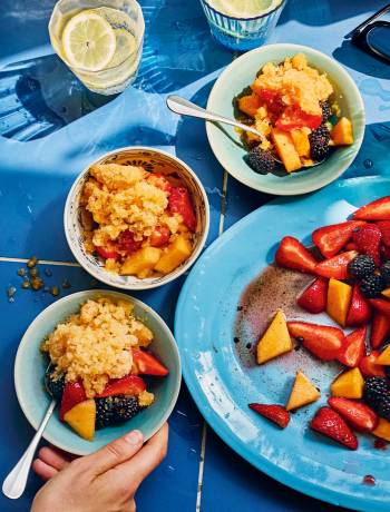 Vanilla-macerated fruit salad with cantaloupe granita