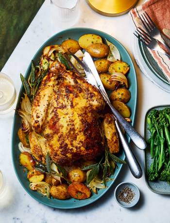 Roast chicken with mustard and sage