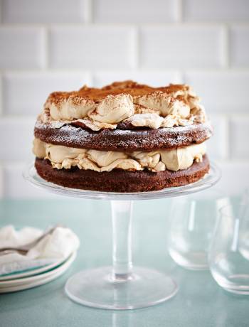 Chocolate sponge and meringue layer cake