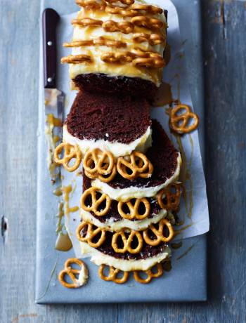 Salted caramel pretzel pound cake