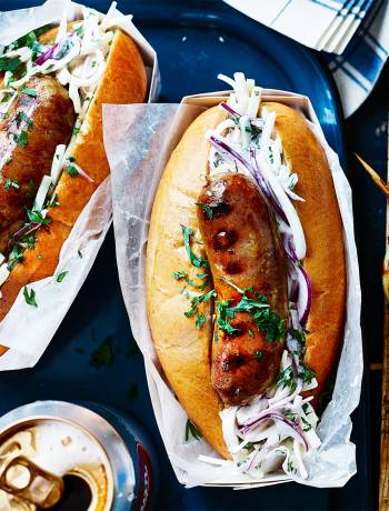 Hot dogs with celeriac slaw
