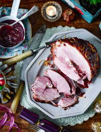 Cranberry and orange glazed ham