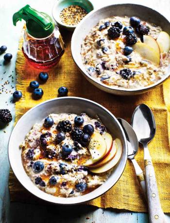 Apple, blackberry and blueberry bircher muesli