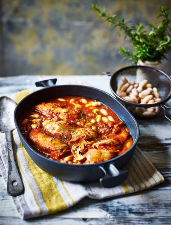 Leaner chicken cacciatore with cannellini beans and rosemary
