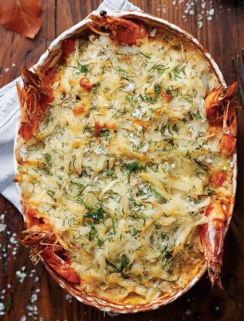 Fish pie with cheesy rosti topping