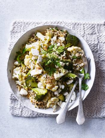 Roasted veggie rice with feta