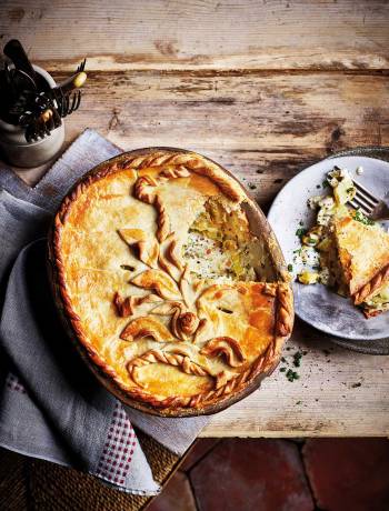 Lancashire cheese, leek and onion pie