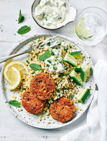 Red lentil koftes with couscous