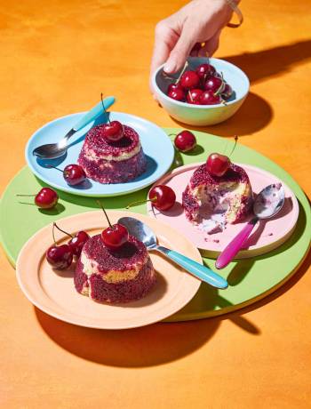 Frozen cherry and orange ripple summer puddings