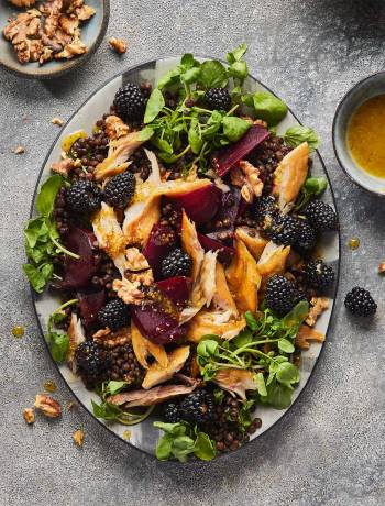Smoked mackerel and blackberry salad