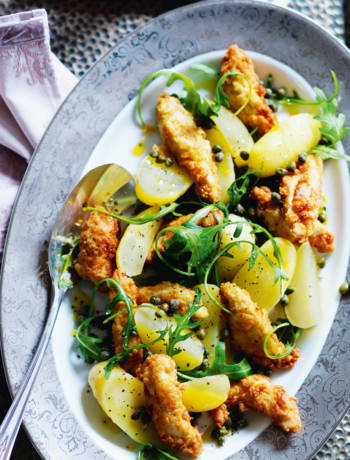 Chicken piccata salad with grape dressing