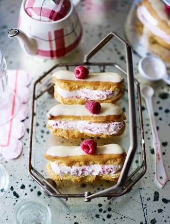 Raspberry white chocolate éclairs
