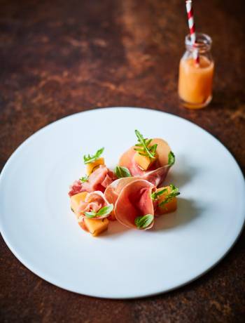 Serrano ham and basil-infused melon 