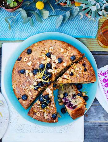 Pear, blueberry and hazelnut cake