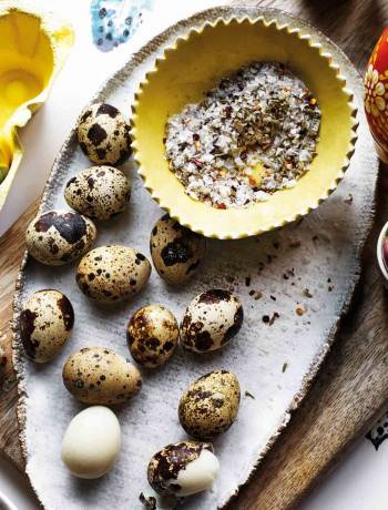 Quail eggs with fennel and chilli salt