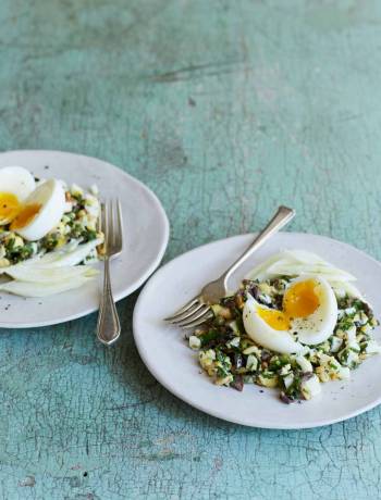 Egg salad with anchovies and pine nuts